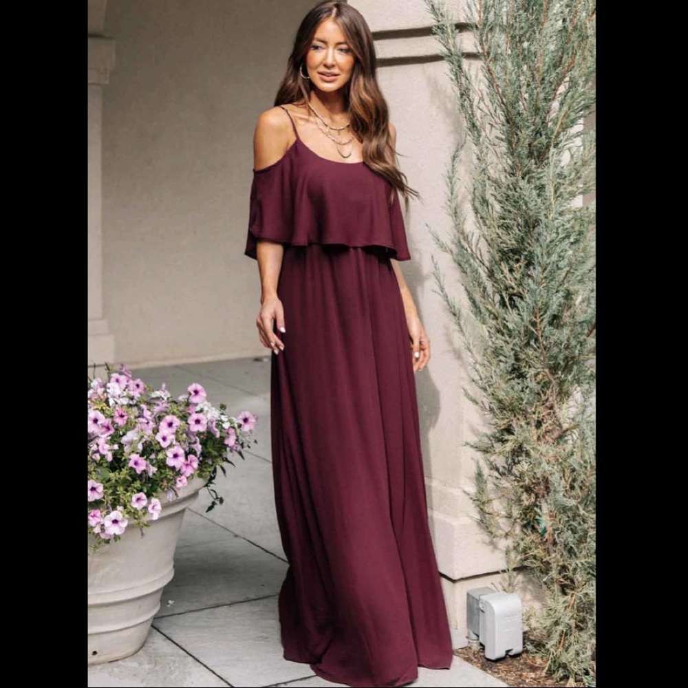 Böhme Toni Off the Shoulder Maxi Dress in Burgundy - Size XS